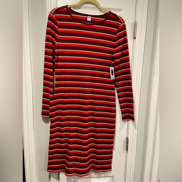 NWT Old Navy Size M Purple Red Stripe Stretch Cotton Ribbed Knit Mini Dress - Picture 1 of 11